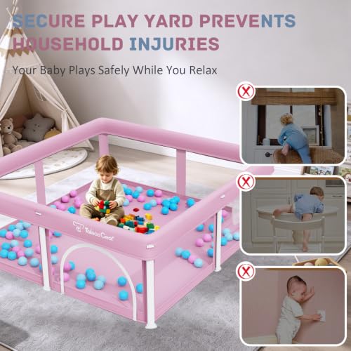 Image of TOREVSIOR Foldable Baby Playpen with Mat, 50 inchx50 inch Collapsible Playpen for Babies and Toddlers, Indoor & Outdoor Kids Safety Play Pen, Portable Play Yard, Foldable Baby Play Pen with 50 Ocean Balls