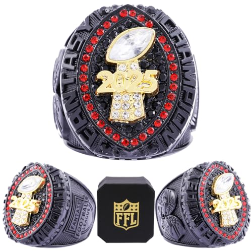 Image of 2025 Fantasy Football Championship Ring | Heavy FFL Champion Trophy Ring | Gold Silver Tone Plated Award Trophy for Fantasy Football League Winner