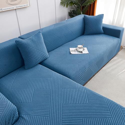 Housse canape extensible jacquard bleu lac 1 place - 7