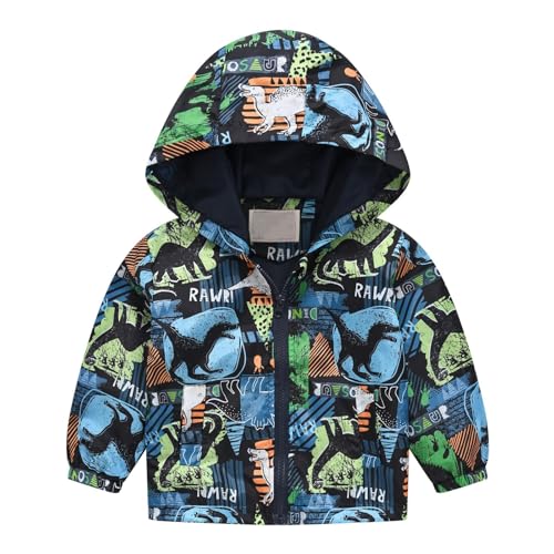 BILIKEYU Little Boys Girls Cute Dinosaurs Lightweight Jackets Long Sleeve Zip up Hooded Coats with Pockets Kids