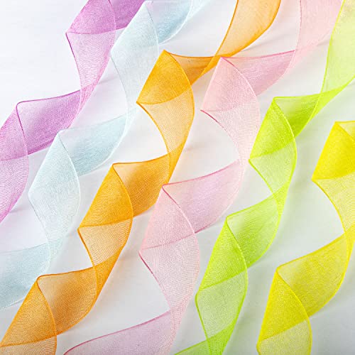 Sofire 6 Spools Ribbon Sheer Chiffon Ribbon Gift Wrapping Ribbon Summer Ribbon Organza Ribbon For Crafts, 1 Inch Wide 60 Yards #TOP1