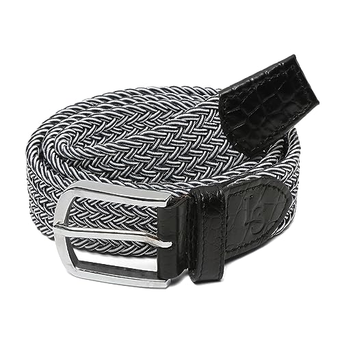 Image of LOUIS STITCH Men's Braided Elastic Stretch Belt with Leather Tipped End Stretchable Canvas Waist Band for Men Women Boys Girls Unisex (Width 3 cm) (BE-EL)