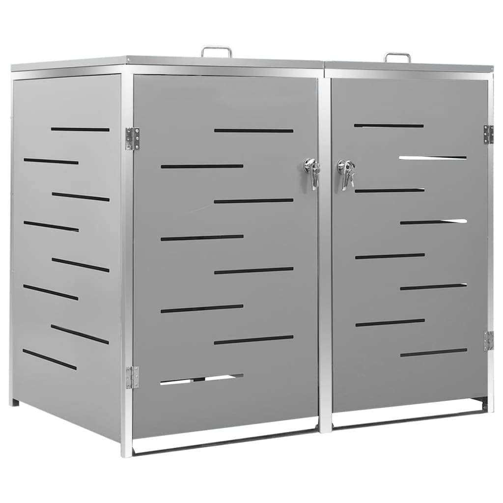 Hommdiy Mülltonnenbox für 2 Tonnen 138x77,5x115,5 cm Rahmen aus Edelstahl Mülltonnenverkleidung Müllbox Mülltonne Müllcontainer Gartenbox Gerätebox Mülltonnenschrank Grau