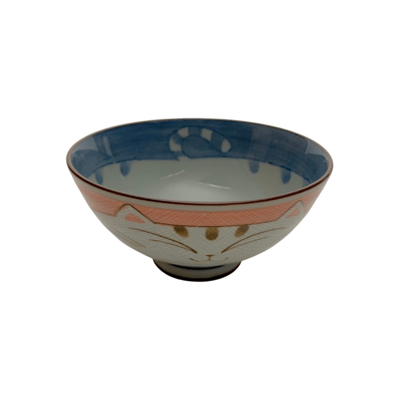 JapanBargain, Bol japonais en porcelaine - Bol à riz - Bol à soupe - Fabriqué au Japon - Motif chat souriant Maneki Neko - 11,4 cm