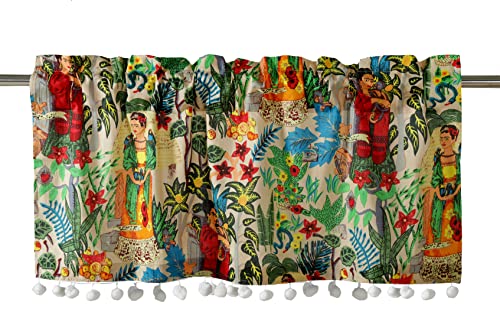 Image of Ravaiyaa - Attitude is everything Hand Printed Half Window Kitchen Curtain 100% Cotton Short Drapery Valance 40 X 18 Inch (Beige Floralsemi Sheer, Rod Pocket)