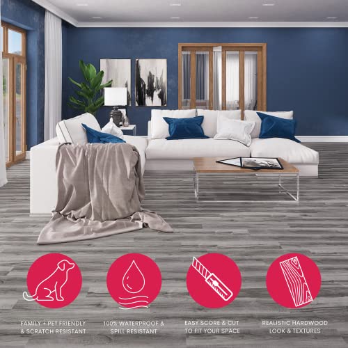 Image of Luxury Vinyl Flooring Tiles by Lucida USA | Peel and Stick Floor Tile for DIY Installation | 36 Wood-Look Planks | Kiln | BaseCore | 54 Sq. Feet