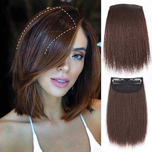 LNERATO Clips in Hair Pieces with Short Straight Brown Hair Piece for Women 6 Inches Synthetic Hair Piece Invisible Hairpin Hair for Adding Hair Volume Fluffy Natural Cushion High Hair.