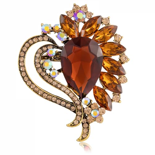 Image of LAXPICOL Vintage Austrian Crystal Elegant Heart Flower Brooch Pin For Women Wedding Broach Pin