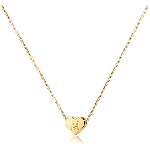 Turandoss Christmas Gifts for Grandkids - Tiny 14K Gold Plated Heart Initial A-Z Letter Pendant Necklace Stocking Stuffers for Teen Girls Jewelry