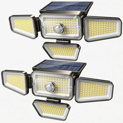 Etetale Solar Lights Outdoor, 3000LM Solar Powered Motion Sensor Light, IP65 Waterproof Security Flood Light with 3 Modes, 16-26FT Detection, 6.5-10FT Mounting Height for Wall, Garage, Yard (2 Pack)