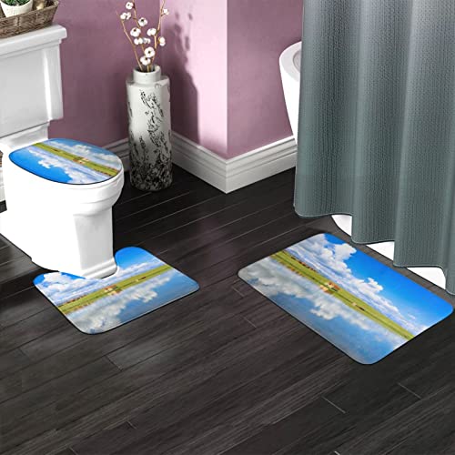 UBINYSS Badematte + Konturmatte + Toilettendeckelbezug, schönes Grassland 3-teiliges Badematten-Set, mit rutschfester Unterseite – Bild 3