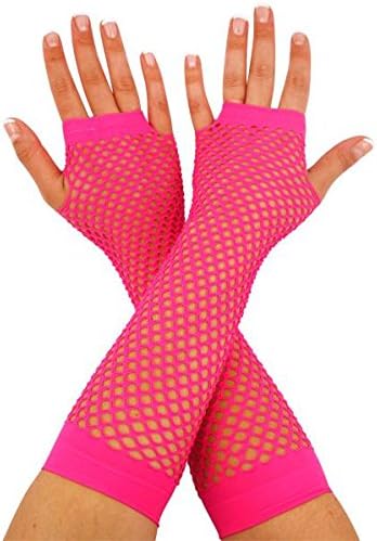 Neon Pink Long Fishnet Fingless Gloves