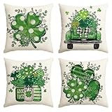AVOIN colorlife ST Patricks Day Shamrock Polka Dot Truck Throw Pillow Covers, 18 x 18 Inch Eucalyptus Leaves Good Luck Heart Mason Jars Decoration for Sofa Couch Set of 4
