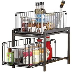 Cajones Cocina Bricodepot YunNasi Almacenaje Bajo fregadero 2 Niveles Organizador con cestas deslizantes Especiero con 2cajones Acero inoxidable Organizador para Cocina,Baño,Oficina (Regular, NegroNegro)