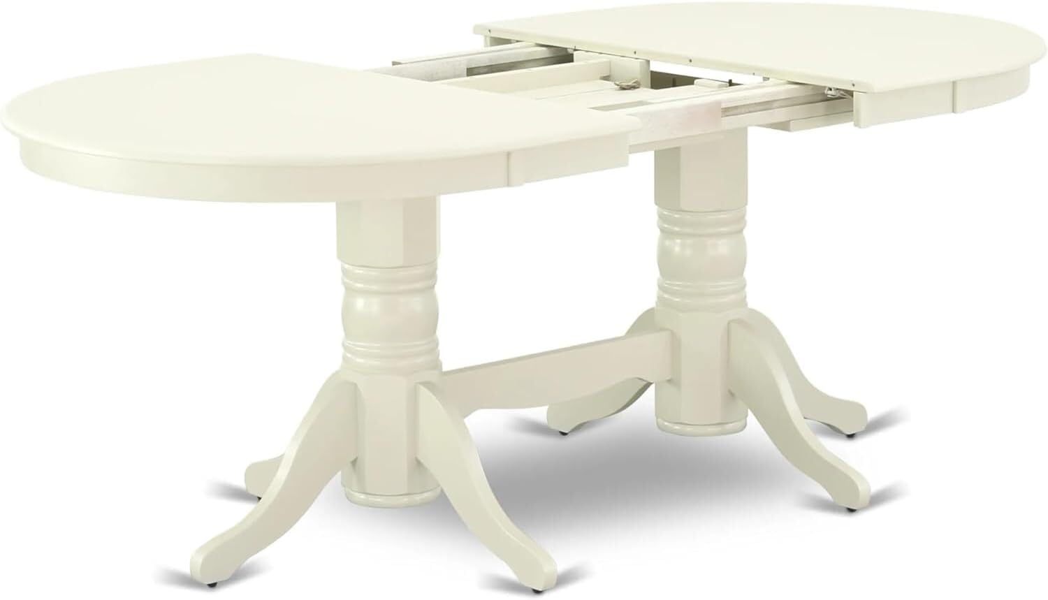 HomeStock 5 Piece Kitchen Table Set for 4 Includes an Oval Dining Room Table with Leaf and 4 Solid Wood Seat Chairs, 40x76 Inch,Linen White