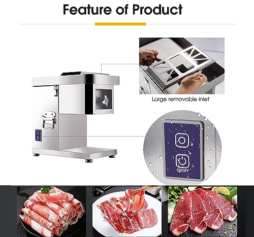 Affettatrice elettrica per carne, 5 mm, in acciaio inox, per alimenti, facile da pulire, ideale per carne surgelata, salumi, formaggi, basso rumore, uso commerciale e domestico