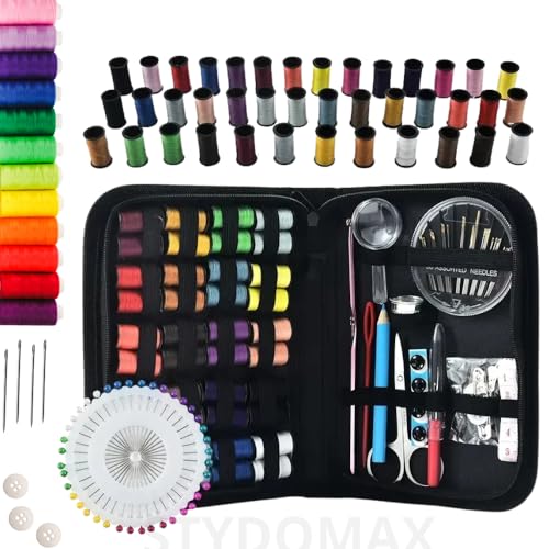 Kit de Costura E Linhas Completo 128 Itens, Kit Costura, Kit de Costura, Costura, Linha de Costura, Agulha de Costura, Costura Acessórios, Para Reparo Com Estojo Preto (Estojo 128 peças)