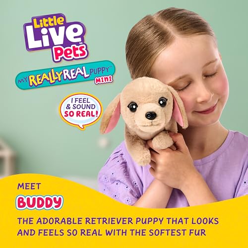 Little Live Pets My Really Real Puppy Minis – Buddy der Labrador, interaktiver Puppy mit 20+ Geräuschen und Reaktionen, inklusive Korb zum Präsentieren, niedliches Geschenk für Kinder (11 cm groß)