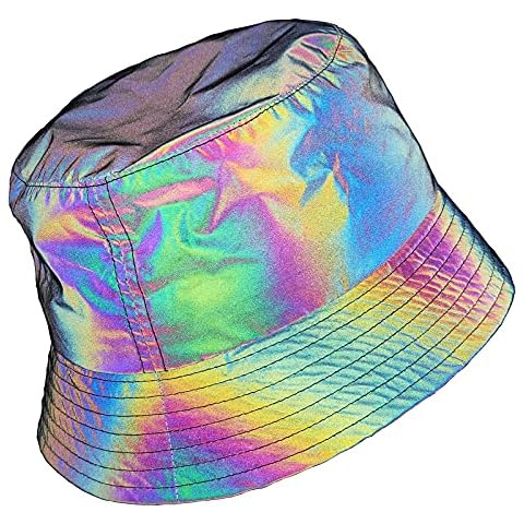 LZLRUN Rainbow Reflective Fisherman's Hat Caps Men Fluorescent Hat Casual Night Halloween Cap Cover