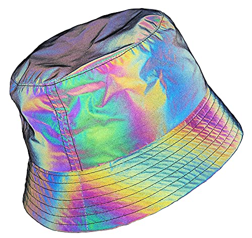 LZLRUN Rainbow Reflective Fisherman's Hat Caps Men Fluorescent Hat Casual Night Halloween Cap