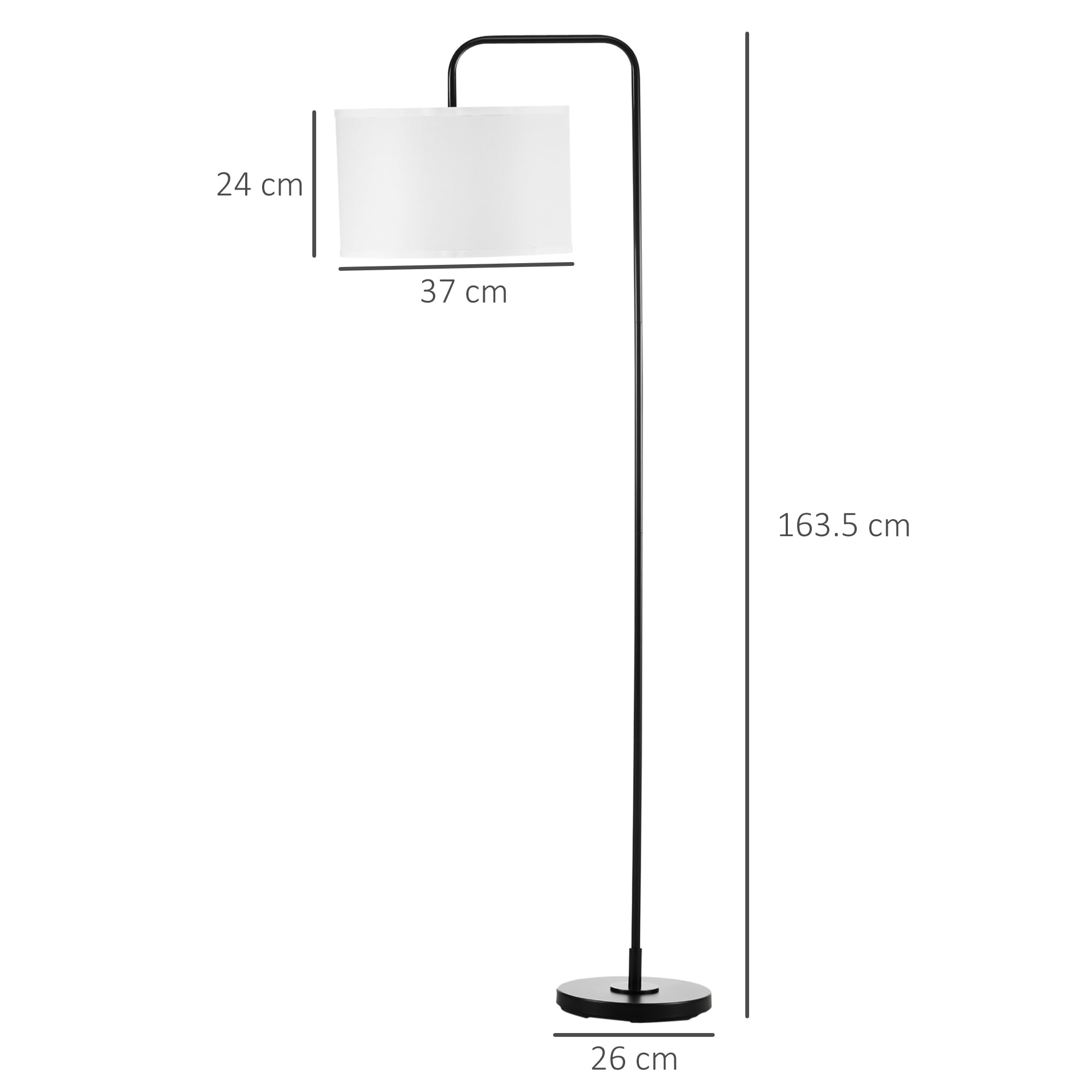 HOMCOM Lampada da Terra Arcuata con Interruttore a Pedale e Paralume in Tessuto Effetto Lino, Piantana Lampada da Terra in Acciaio, 64x38x163.5 cm, Bianca e Nera