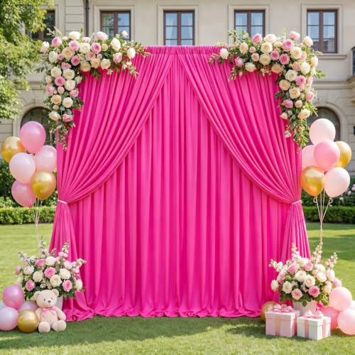 Image of SoarDream Polyester Fuchsia Backdrop Curtains - 5ft x 10ft 4 Panels Stunning Backdrop for Weddings Parties Photography Fun Modern Style