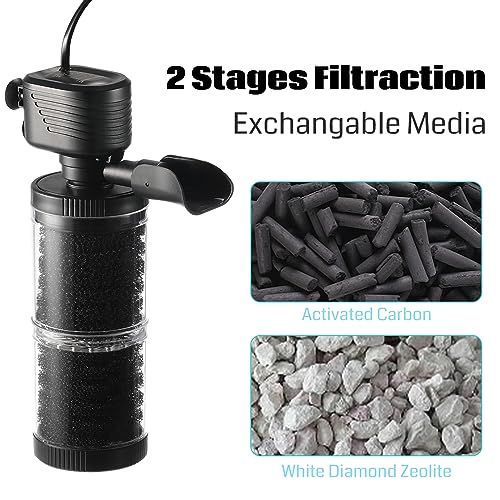 Image of SainSmart XpertMatic 15W Aquarium Filter 2 Stages 238 GPH (900L /h) for Up to 70 Gallon Fish Tank, Submersible Internal Tank Filter and Water Pump, Power Filter for Fish Tank, Aquarium, Pond
