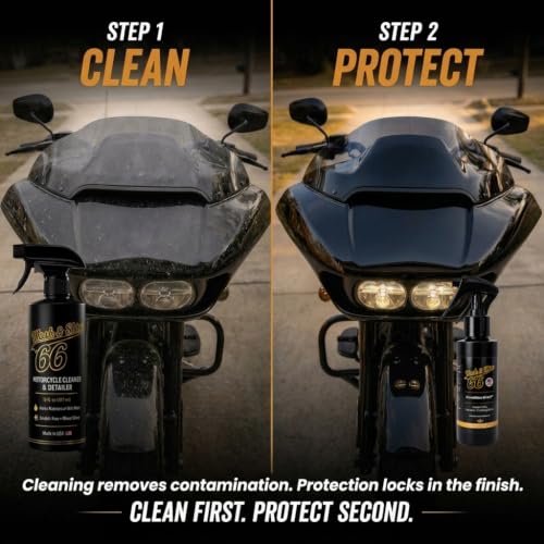 Image of Shinykings Wash&Shine 66 Pro System Motorcycle Cleaning Kit - Waterless or Wet Motorcycle Wash,16 oz Cleaner + 64 oz Refill Jug, NanoGloss Shield SiO₂ Ceramic Spray, 2 Premium Microfiber Towels.