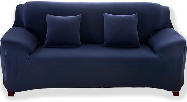 Teynewer 1-Piece Fit Stretch Sofa Cover, Sofa Slipcover Elastic Fabric Minimalism Style Chair Loveseat Couch Settee Sofa Covers Universal Fitted Furniture Cover Protector (3 Seater, Navy Blue)