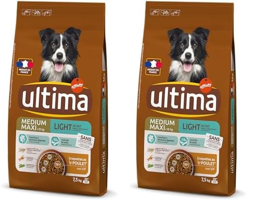 Ultima Croquettes pour Chien Medium-Maxi Light Poulet Riz, 7.5 kg (Lot de 2)