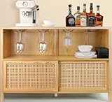 ZYBT Coffee Bar Cabinet with Storage, Liquor Cabinet Bar for Home Bar, Boho Wine Cabinet, Rattan Bar Table, Bar Cabinets for Liquor and Glasses, Sideboard Buffet Cabinet Table for Kitchen Dining Room