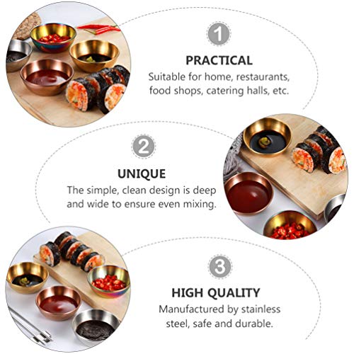 Yardwe 5Pcs Pratos de Molho de Aço Inoxidável Rodada Pratos de Sushi Tempero Tigela de Imersão Pires