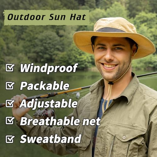 Image of Oversized XL XXL Waterproof Sun Hat for Big Heads Mesh Bucket Hat Wide Brim Adjustable Packable Hiking Beach Fishing