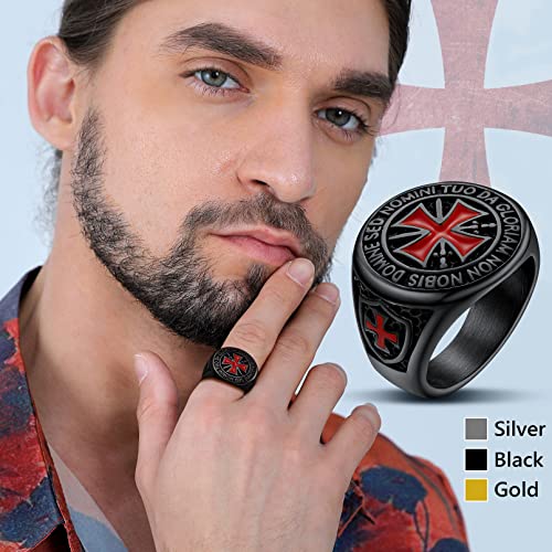 FaithHeart Retro Knights Templar Put On The Whole Armor of God Ephesians 6:13-17 Red Cross Design Men\'s Stainless Steel Ring - Thumbnail 2