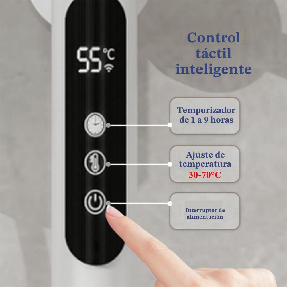 Toallero Electrico Baño Pared, Radiador Toallero Electrico Giratorio 180°, Calentador De Toallas Bajo Consumo,Secador Toallas con Termostato,Temporizador,Pantalla LED,Blanca