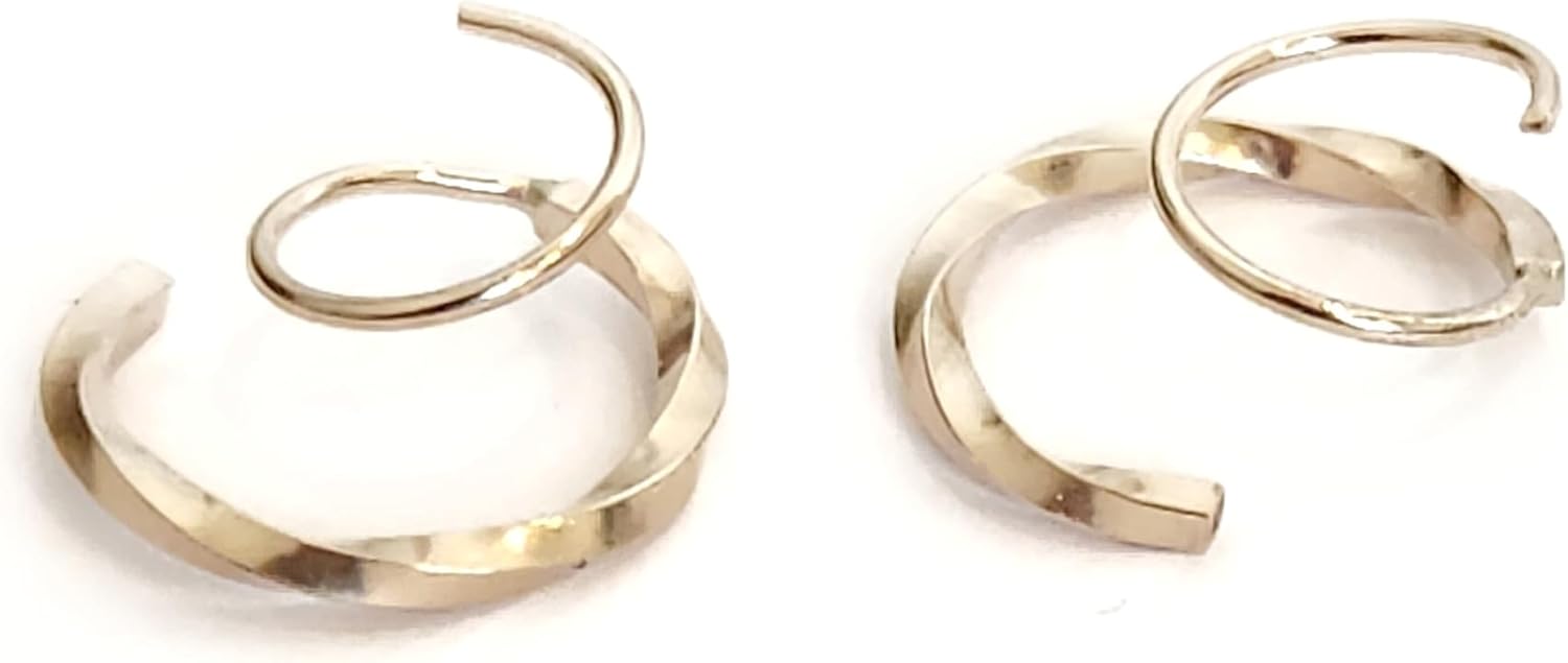 Large Loop Twist Earrings for Women Double Hoop Earrings for Single Piercing Handmade Comfortable Dainty Earrings, Backless, Hypoallergenic, Sterling Silver and Gold Earrings, Gifts for Women