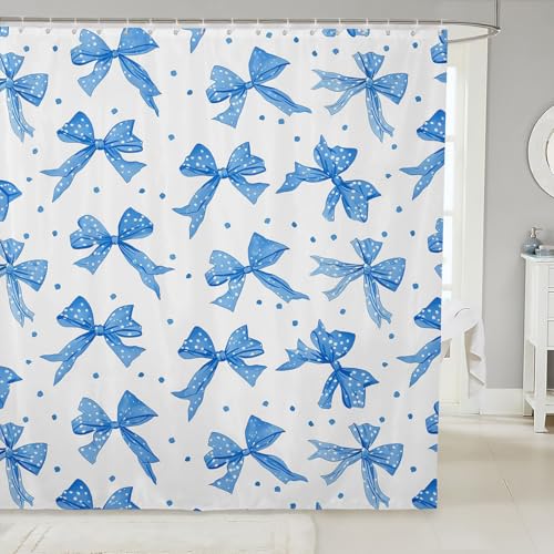 jejeloiu Girls Blue Bowknot Shower Curtain for...