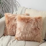linmopm Excluding Insert Faux Fur Sheepskin Pillow Cover White Shag Fuzzy 18x18 Inch Beige 2 Pcs Super Soft Fluffy Cushion Plush Pillow Case Luxury Living Room Sofa Bed Home Decor Chair Cushion