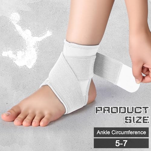 Image of Honoson 2 Pcs Ankle Brace Kid Ankle Support Youth Neoprene Lace up Compression Sleeve Foot Brace Stabilizer with Adjustable Strap for Sport Sprained Plantar Fasciitis Achilles Tendonitis(White,M)
