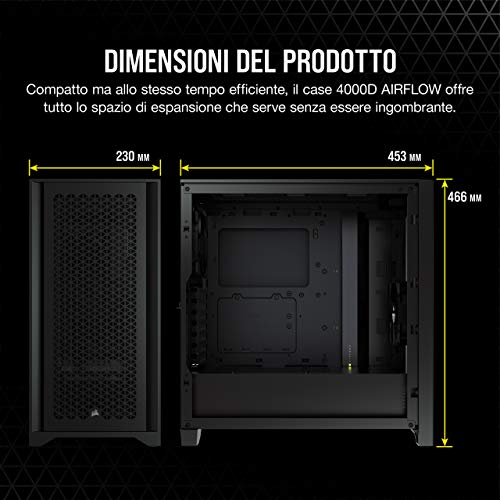 4000D Airflow Case ATX Mid-Tower con Vetro Temperato, Pannello Anteriore a Flusso d'aria Elevato, Laterale , Ampio Spazio Interno, Due 120 mm Ventole Incluse, Nero - Case PC - Immagine 9