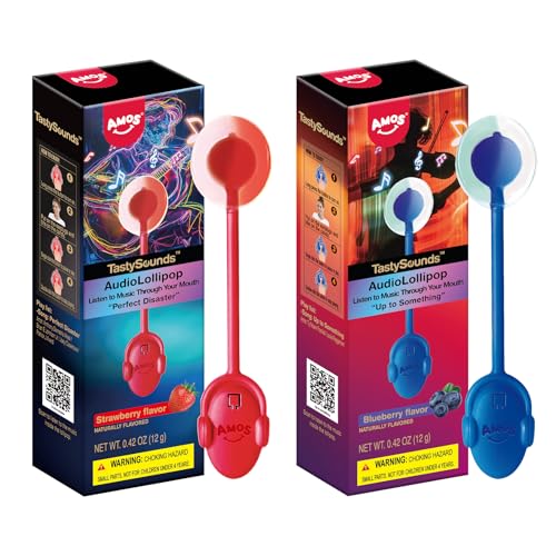 Amos Music Lollipop Candy Suckers, Singing Lollipop Sugar Free, Unique Gift for Men &Women, Individually Wrapped Strawberry and Blueberry Flavor Combo Pack