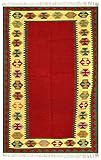 Dimensiones: 147,3 x 96,5 cm. Exotic India Tela Rococco-Red HandLoom Dhurrie de Sitapur con borde tejido Kilim – lana pura