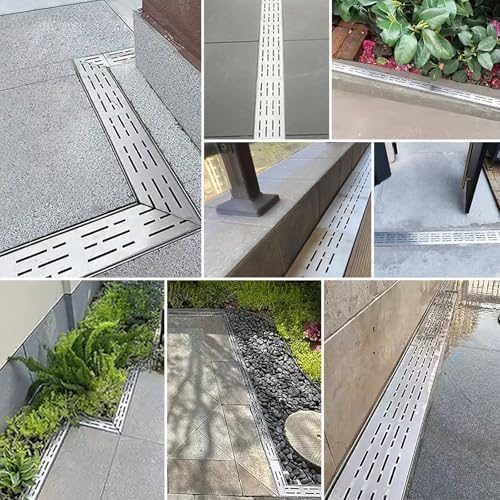 Heavy Duty Slim Channel Drain Kit, 10 Pcs Stainless Steel Trench Drains for Concrete, Indoor/Outdoor Shower, Garden, Driveway, Parking Lot (1 3/8" x 1 1/6")