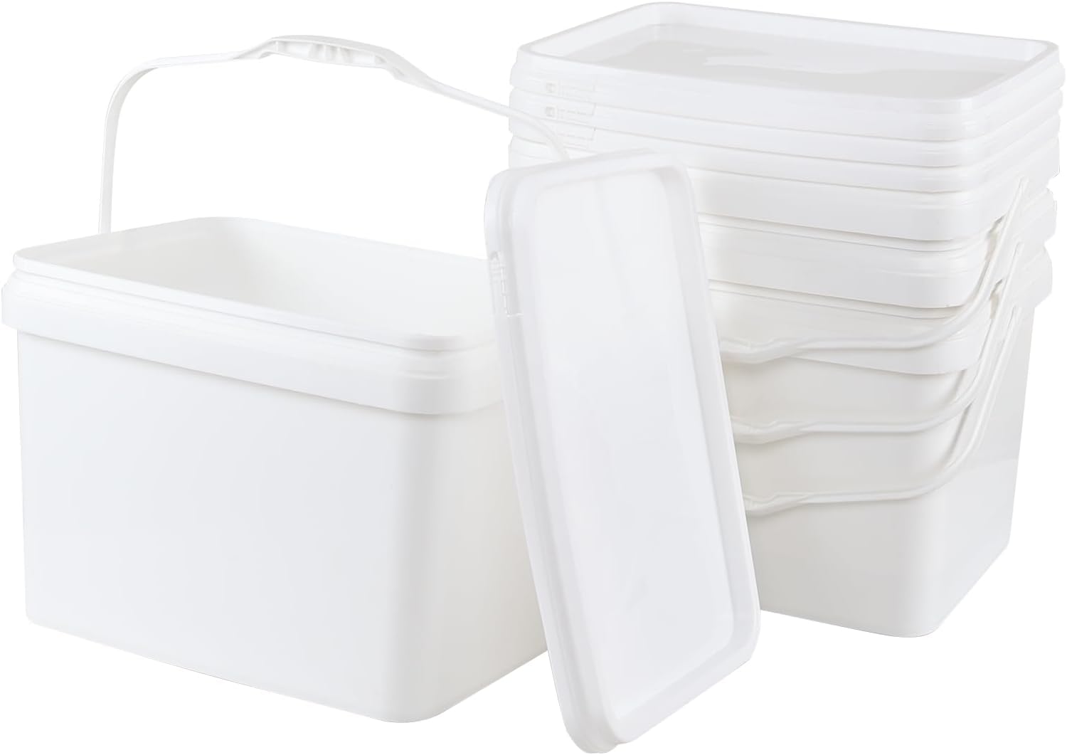 4 Packs 5 Gallon Plastic Food Storage Bucket with Lid, Airtight Plastic Buckets with Handles, White
