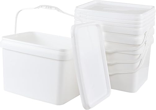 4 Packs 5 Gallon Plastic Food Storage Bucket with Lid, Airtight Plastic Buckets with Handles, White