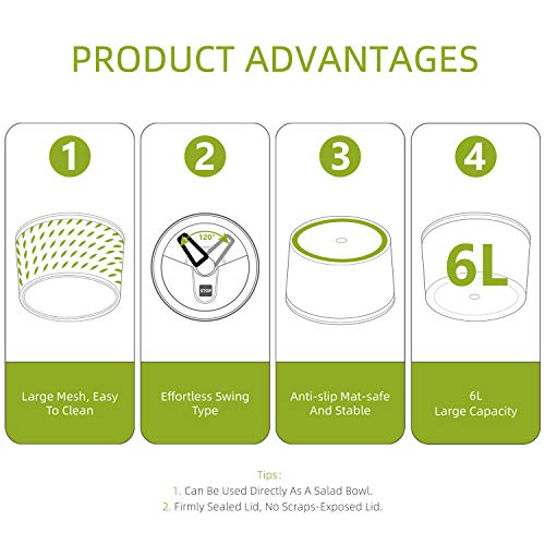 Freshmage Large 6 Quarts Salad Spinner, Easy Use Effortless Quick Drying Vegetable Fruit Salad Spinner Washer and Dryer with Clearance Salad Bowl and Mesh Colander