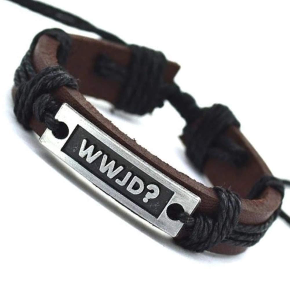 Soul Statement WWJD and Jesus Leather Bracelets For Men, Teens and Boys, Perfect for Spiritual, Inspirational, Anxiety, and Sobriety Gifts (WWJD - Brown Band/Black Rope)