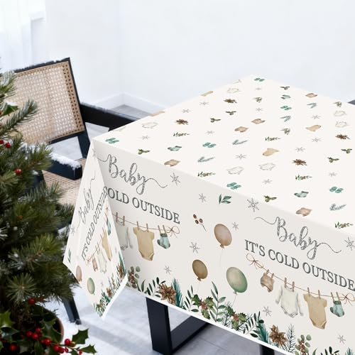 Image of Plastic Disposable Table Cover - 3 Pcs Winter Sweater Balloon Disposable Plastic Rectangle Table Cloth Baby Shower Birthday School Party Favors Classroom Decoration Supplies Games Activities
