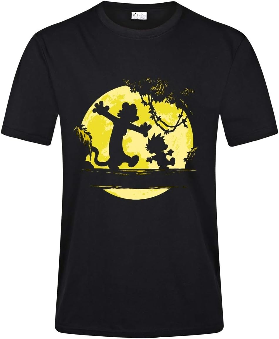 Proud No Worries Calvin and Hobbes T Shirt Mens Fashion Casual 100% Cotton T Shirts for Men Black