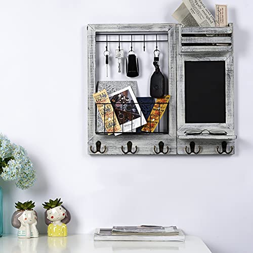 QILICZ Schlüsselbrett mit Ablage, Wandregal für Schlüsselregal Briefablage Zeitungsständer Schlüsselaufbewahrung und Kreidetafel - Briefhalter Schlüsselhalter,Wandgarderobe Vintage weiß